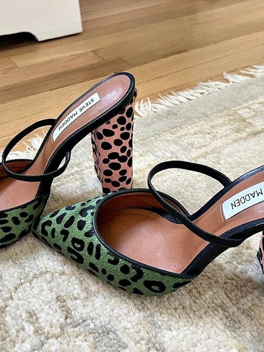 Steve Madden Mod-A Leopard Print Genuine Calf Hair Mule Calf Hair Heels